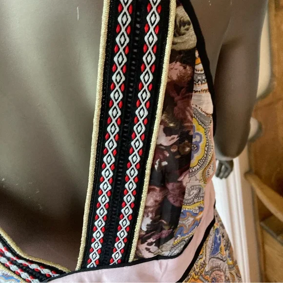 Coco+Carmen EUC chiffon multi fabric dress with contrast embroidered trim. - Picture 8 of 11